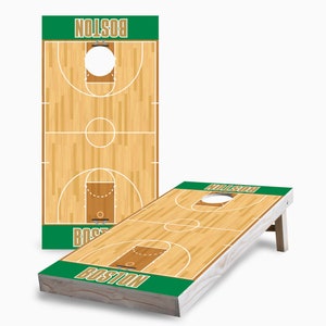 Boston Basketball Cornhole Boards - Outdoor Game with Carry Case Option