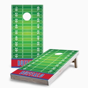 Buffalo Football Cornhole Set - Outdoor Game with Folding Legs and 8 Bags