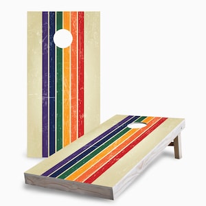Retro Rainbow Cornhole Set - Regulation Boards with Matching Bags