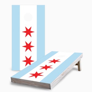 Cornhole Game Set: Chicago Flag Design - Foldable, Portable Boards