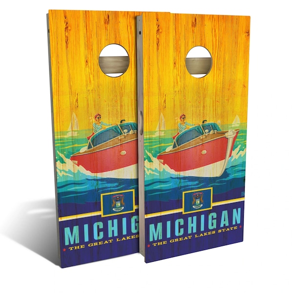 Michigan State Pride Cornhole Boards, Complete Outdoor Game Set with 2 Boards, 8 Bags & Accessories, Makes the Perfect Gift