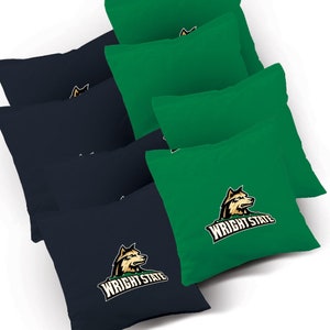 May include: Set of 8 bean bags in green and navy blue with a wolf logo and the text "Wright State" on the front.