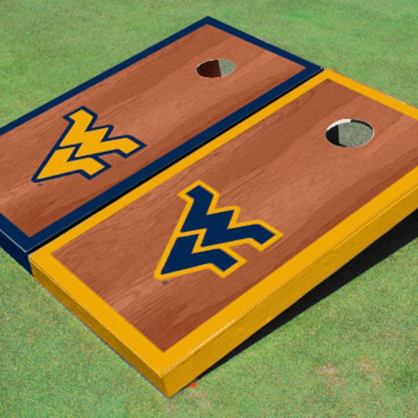 West Virginia Mountaineers Rosewood Alternating Border Cornhole Set, Officially Licensed NCAA Team Boards