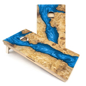 Blue Epoxy Cornhole Boards, Outdoor Lawn Game with 2 Boards + Accessories, Solid Wood Construction with 5/8&quot; Birch Tops