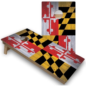 Maryland Flag Cornhole Boards, Complete Outdoor Game Set with 2 Boards, 8 Bags & Optional Accessories, The Perfect Gift