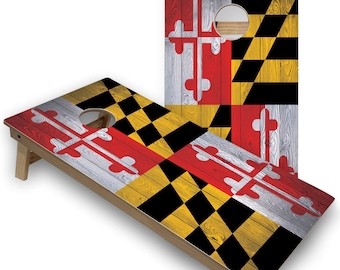 Maryland Flag Cornhole Boards, Complete Outdoor Game Set with 2 Boards, 8 Bags & Optional Accessories, The Perfect Gift