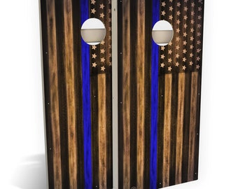 American Flag Police Thin Blue Line 2x4 Regulation Cornhole Board Game Set