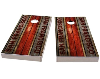 San Francisco Football Cornhole Boards, Complete Outdoor Game Set with 2 Boards, 8 Bags & Accessories