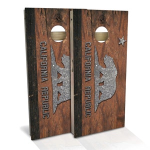 California Flag Rustic Cornhole Boards, Complete Outdoor Game Set with 2 Boards, 8 Bags & Optional Accessories, The Perfect Gift