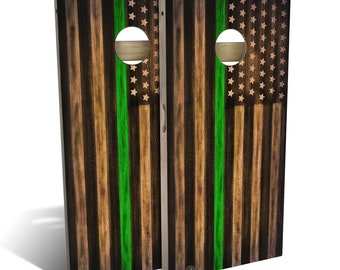 American Flag First Responder Green Line 2x4 Regulation Cornhole Board Game Set