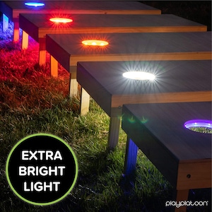 The coolest feature of our Vintage Retro Stripes Backyard custom cornhole boards is by far the cornhole board hole lights. Our LED lights allow you to light up the holes and play a game of corn hole at night.