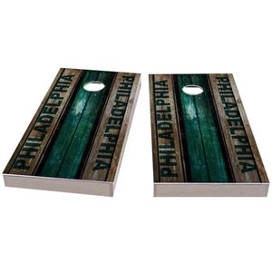Philadelphia Football Cornhole Boards, Complete Outdoor Game Set with 2 Boards, 8 Bags & Accessories