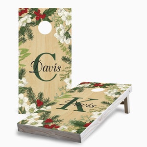 Personalized Winter Initials and Name Cornhole Boards, Complete Outdoor Game Set with 2 Boards, 8 Bags + Optional Accessories