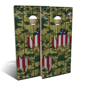 American Flag Camo Cornhole Boards, Complete Outdoor Game Set with 2 Boards, 8 Bags & Optional Accessories, The Perfect Gift