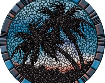 Blue Palm Trees Decorative Poolmat - Mosaic Pool Art - Easy to Install & Remove - No Adhesives
