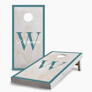 Personalized Fancy Name & Initial Cornhole Boards, Complete Outdoor Game Set with 2 Boards, 8 Bags + Optional Accessories