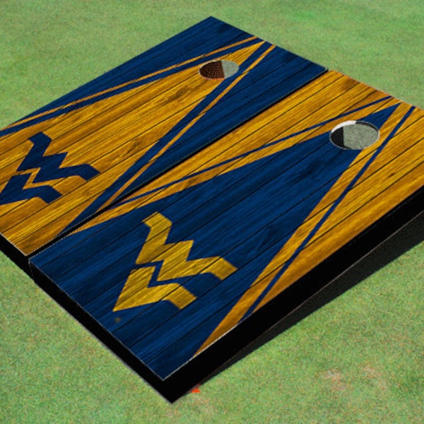 West Virginia Mountaineers Cornhole Set: Alternating Wood Look Boards