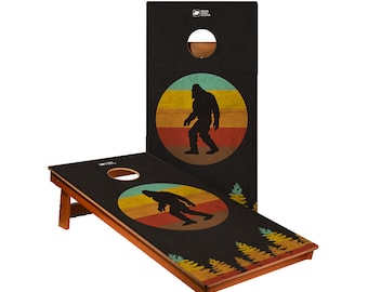 Retro Sasquatch Cornhole Boards: Outdoor Lawn Game with Optional Bags
