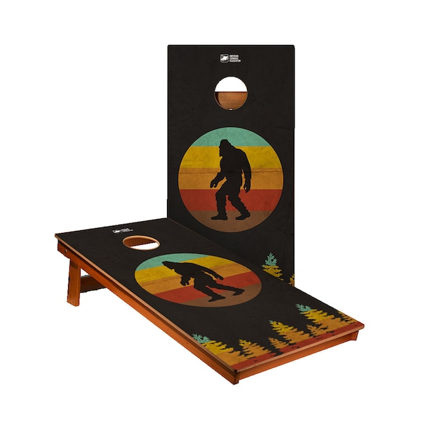 Retro Sasquatch Cornhole Boards: Outdoor Lawn Game with Optional Bags