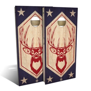 Red White Buck Cornhole Boards, Complete Outdoor Game Set with 2 Boards, 8 Bags & Optional Accessories, The Perfect Gift