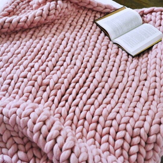 Knitted Blankets Blush Knit Blanket Thick Knit Blanket Big Etsy