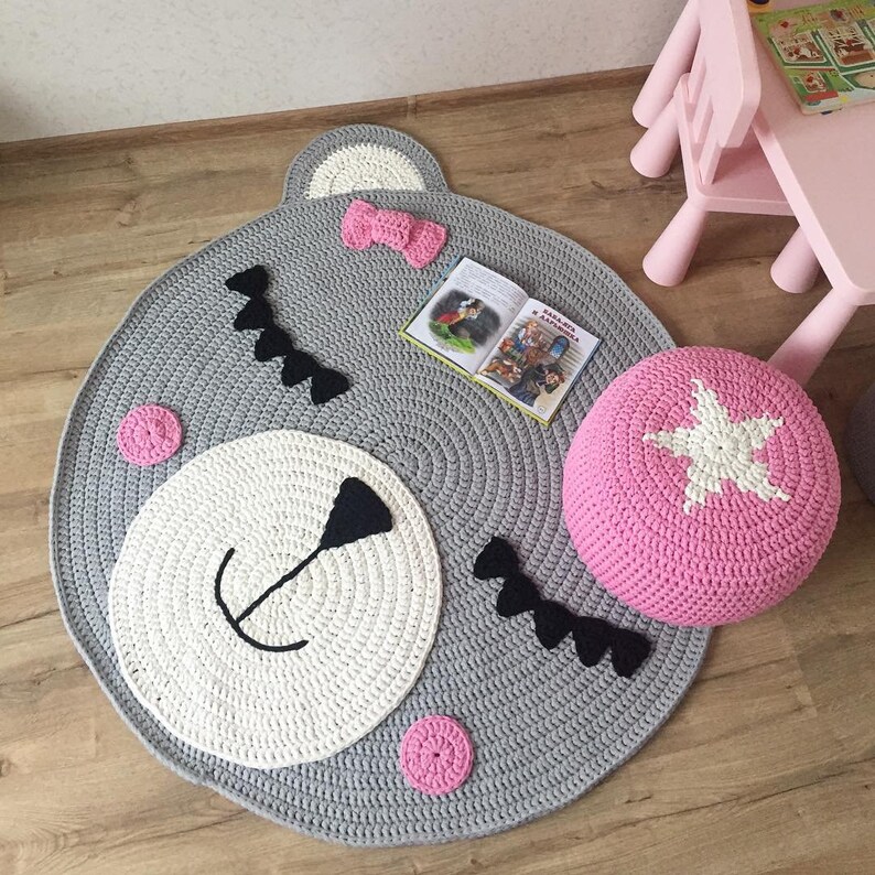 Knit bear rug. Crochet rug in nursery. Knitted carpet. Teddy Etsy