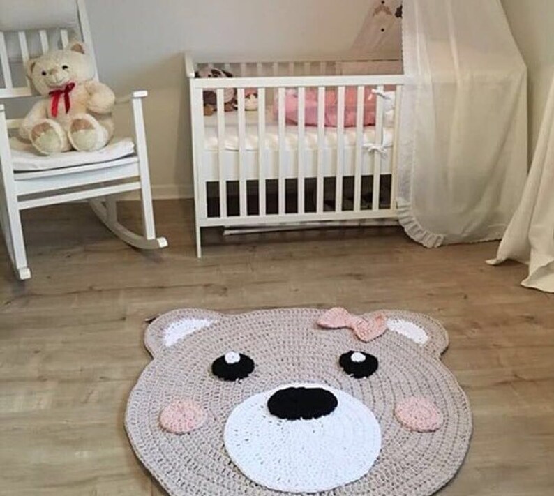 Knit bunny rug. Crochet rug in nursery. Knitted carpet. Honey Etsy