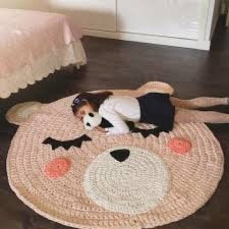 Knit bear rug. Crochet rug in nursery. Knitted carpet. Teddy Etsy