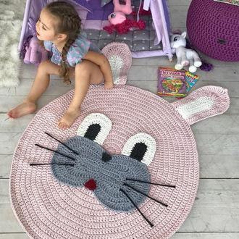 Knit bunny rug. Crochet rug in nursery. Knitted carpet. Honey Etsy