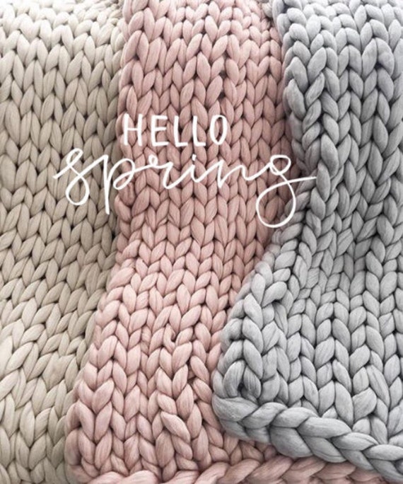 Knitted Blankets Blush Knit Blanket Thick Knit Blanket Big Etsy