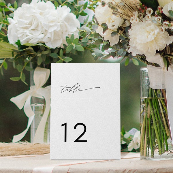 Modern Table Numbers Template, Minimal Table Numbers, Minimal Wedding Table Numbers, Printable Table Numbers, Modern Wedding Template, #KATE