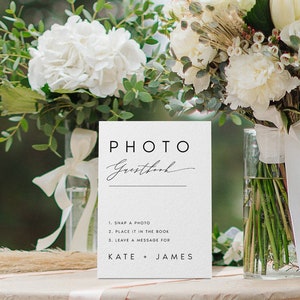 Editable Modern Wedding Photo Guestbook Sign Template, Minimalist Printable Photo Guest Book Sign for Wedding Table in 5x7 and 8x10, #KATE