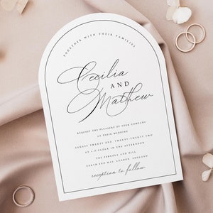 PRINTED + VERSAND Eleganter Bogen Hochzeitseinladung mit kostenlosen Umschlägen, Minimalistische elegante Hochzeitseinladung, gewölbte Hochzeitseinladungen, #CCL