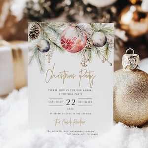Kerstuitnodiging, uitnodiging kerstfeest, bewerkbare uitnodiging voor feestdag, Instant Download afdrukbare, bewerken met TEMPLETT, #2024-1