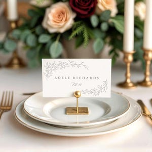 Floral Wedding Place Card Template, Templett, Fine Art Hand Drawn Botanical Name Card (Digital Download) ADELE