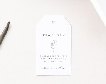Botanical Wedding Favor Tag Template, Fine Art Thank You Tag, Minimalist Wedding Favor Tag Template, Bridal Shower Thank You Tag, #CATHER