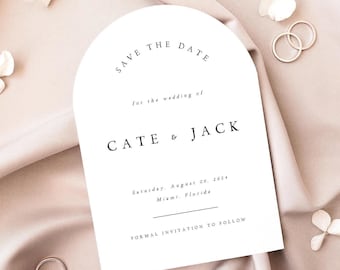 PRINTED + SHIPPED Arch Save the Date Cards, Minimalist Modern Arched Wedding Save the Dates, Save Our Date Card with Free Envelopes, #CATE