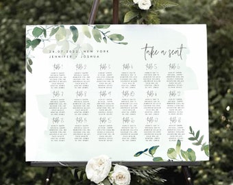 Seating Chart Template Eucalyptus, Foliage Greenery Editable Instant Download Seating Plan, Digital Download Wedding Seating Chart, #JNNFR