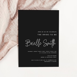 Modern Bridal Shower Invitation Template, Black Minimalist Invites, Editable Invitation Template, Instant Download, Wedding Shower, #BRLLE