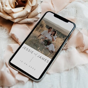 Digitale Hochzeitseinladung, Minimalistische Online-Fotoeinladungen, Modernes Hochzeit Evite, Digital, Textnachricht, Sofort Download, #JSSIE