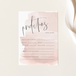 Modèle aquarelle de jeu de baby shower, fard à joues, vieux rose, prédictions à imprimer pour carte de bébé, jeux de baby shower, bricolage, TEMPLETT, #SAMAN