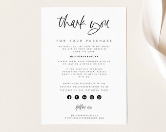 Modern Business Thank You Card Template, Instant Download Package Insert, Editable, Printable Order Thank You Card, Double Sided DIY, #SHRLY