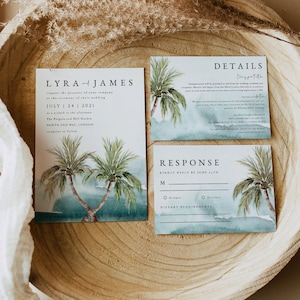 Tropical Wedding Invitation Template, Printable Beach Wedding Invitation Set, Instant Download, Editable, Palms, Palm Tree, Templett, #LYRA