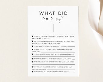 Modern Baby Shower Game Template, Minimalist Printable What Did Dad Say Game, Girl & Boy Baby Shower Games, DIY, TEMPLETT, #JSSIE
