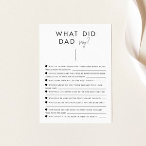 Modern Baby Shower Game Template, Minimalist Printable What Did Dad Say Game, Girl & Boy Baby Shower Games, DIY, TEMPLETT, JSSIE image 1