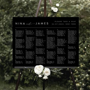 Black Seating Chart Template, Modern Editable Instant Download Seating Plan, Minimalist, Digital Download, Wedding Seating Chart, #NINA