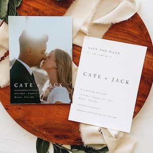 GEDRUCKTE Doppelseitige moderne Foto Save the Date Karten, minimalistische moderne Hochzeit Save the Dates, Save Our Date Karte mit KOSTENLOSEM Umschlag #CATE