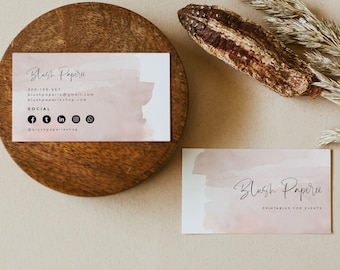 Blush Pink Watercolor Business Card Template, Modern Minimalist (Instant Download) SAMAN