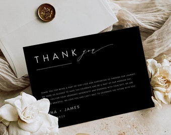 Modern Wedding Thank You Card Template, Minimalist Wedding Thank You Card, Black Wedding Thank You Card, Modern Minimalist Wedding, #NINA