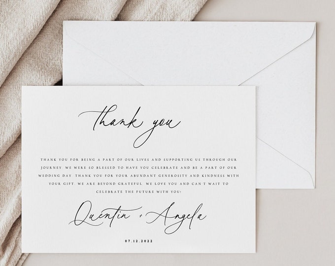 Script Thank You Card Template, Thank You Card Printable, Calligraphy ...